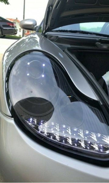 LED Tagfahrlicht Design Scheinwerfer für Porsche Boxster 986 / 911 996 96-04 schwarz mit LED Blinker